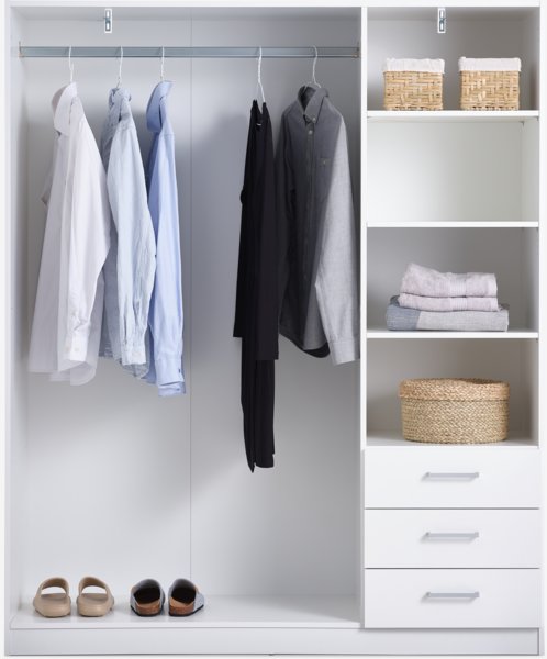 Kleiderschrank FANDRUP 145x176 3Türen 3Schubladen weiß